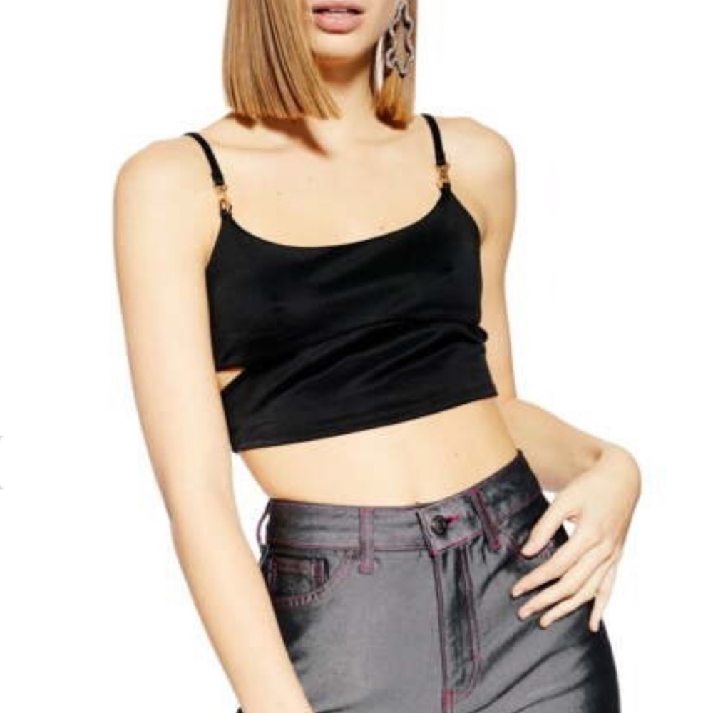 Topshop Crop Top | Black | Cutouts Gold Buckles